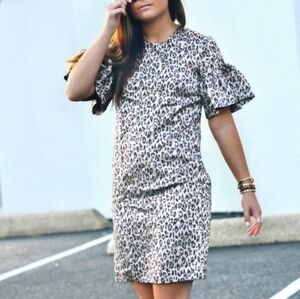 Banana Republic Leopard Print Metallic Ruffle Sleeve Mini Dress